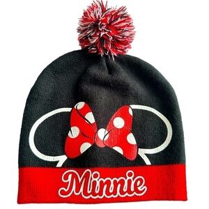 Minnie Black & Red Knit Pom Pom Winter Beanie‎ Cap Girls OS